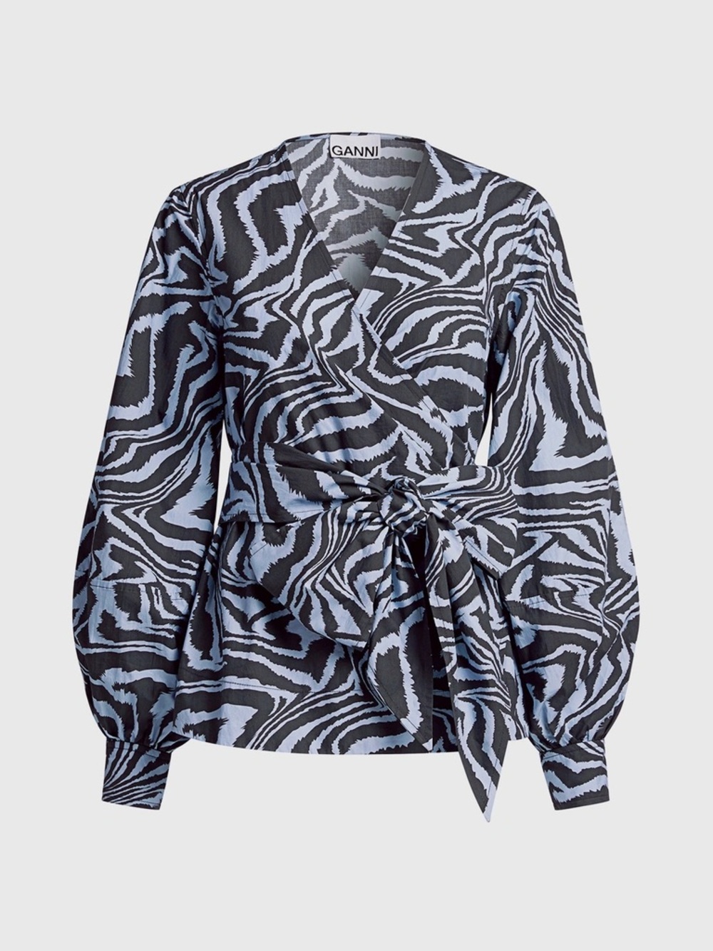 Ganni | Printed Cotton Poplin Top in Forever Blue Zebra 36/6